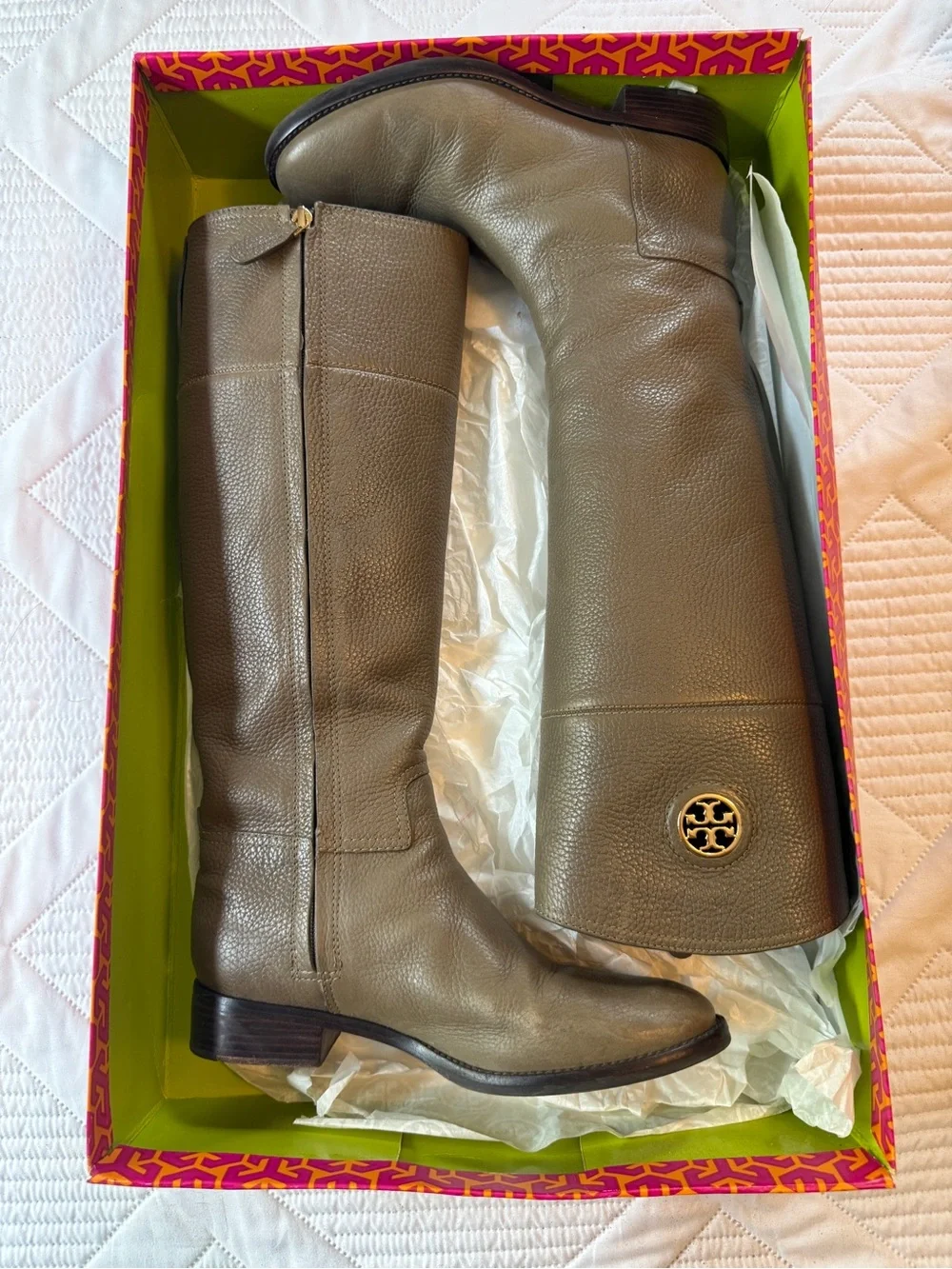 Tory Burch Taupe Over-the-Knee Leather Boots Porcini Junction Riding Boot